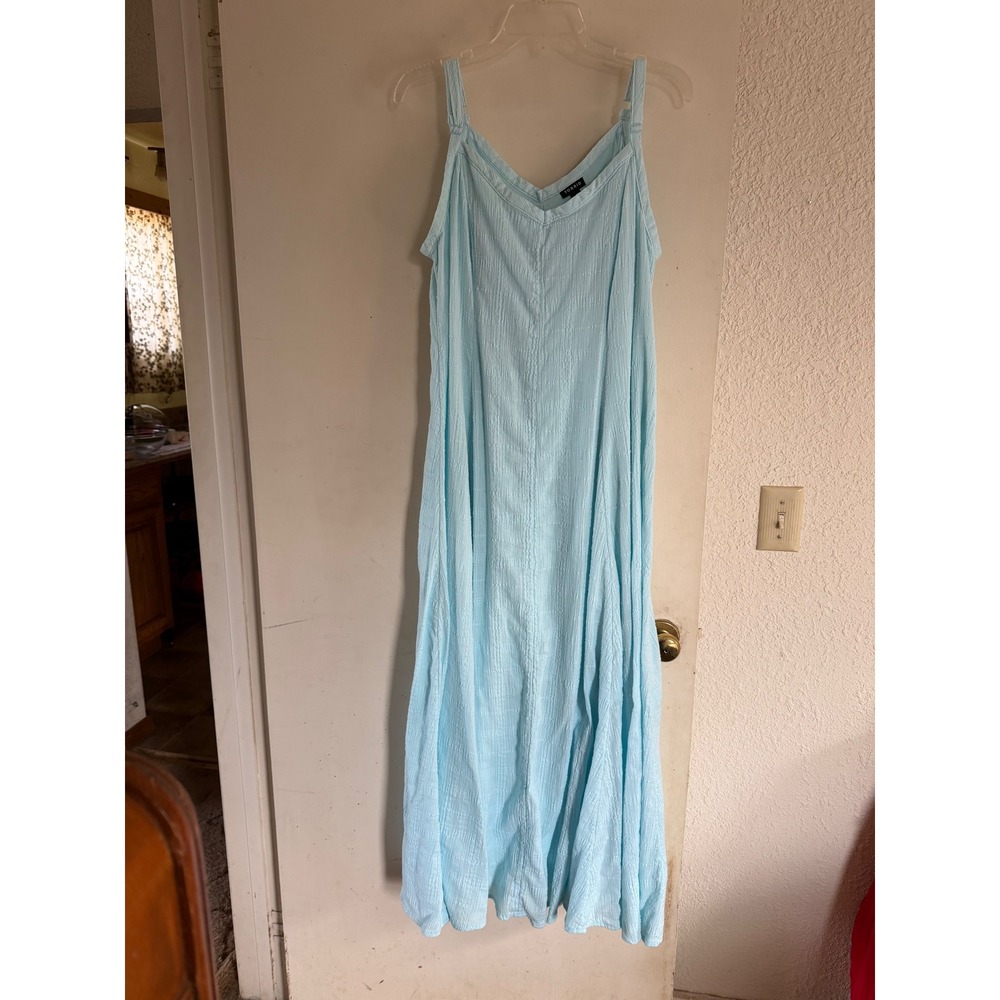 Torrid Maxi Dress Light Blue Crinkle Textured V Neck Spaghetti Strap Women 1x